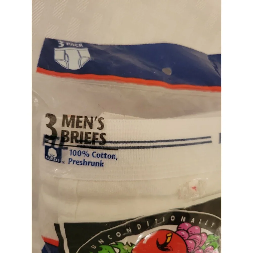 NWT VTG Deadstock Fruit of The Loom 3 Pack Mens White Briefs Size Large 1996